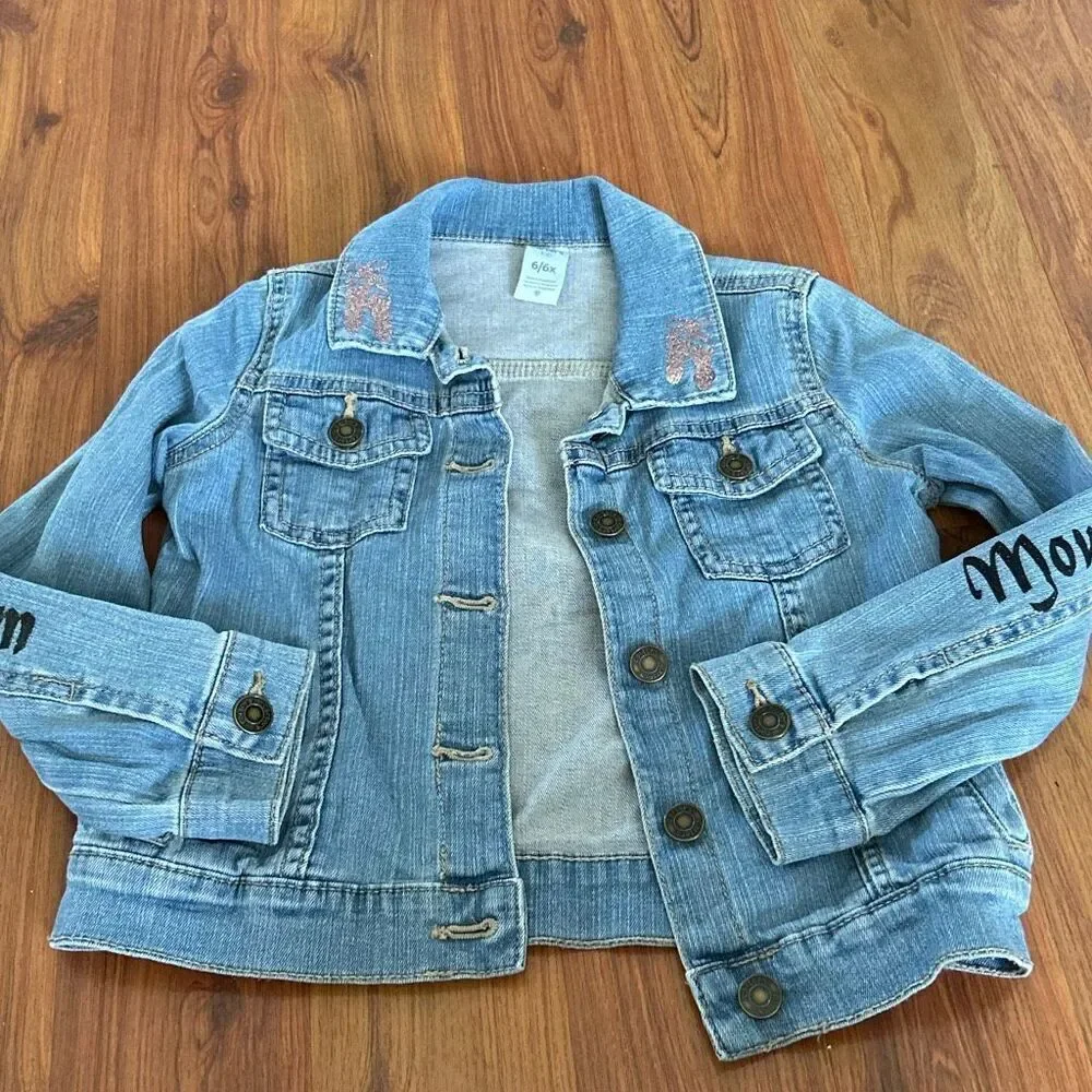 Custom ballet graphic dance denim jean jacket girls size 6 sparkle Carters